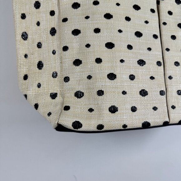Boho Stylish Polka Dot Tote Bag Cream Black Raffia Straw Summer Beach Bag - Picture 4 of 16